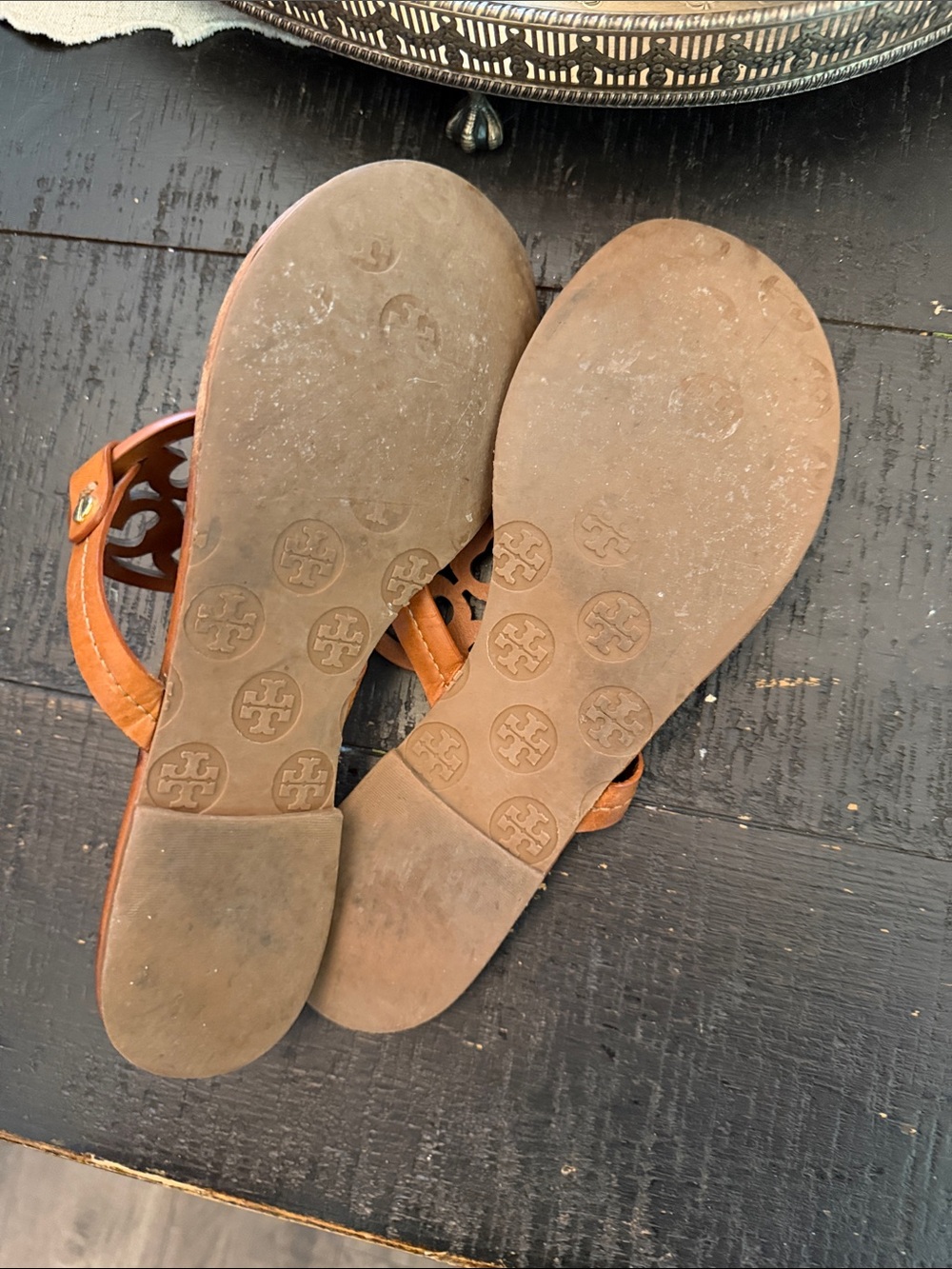 Tory Burch Cognac Leather Miller Thong Sandals - Picture 2 of 7